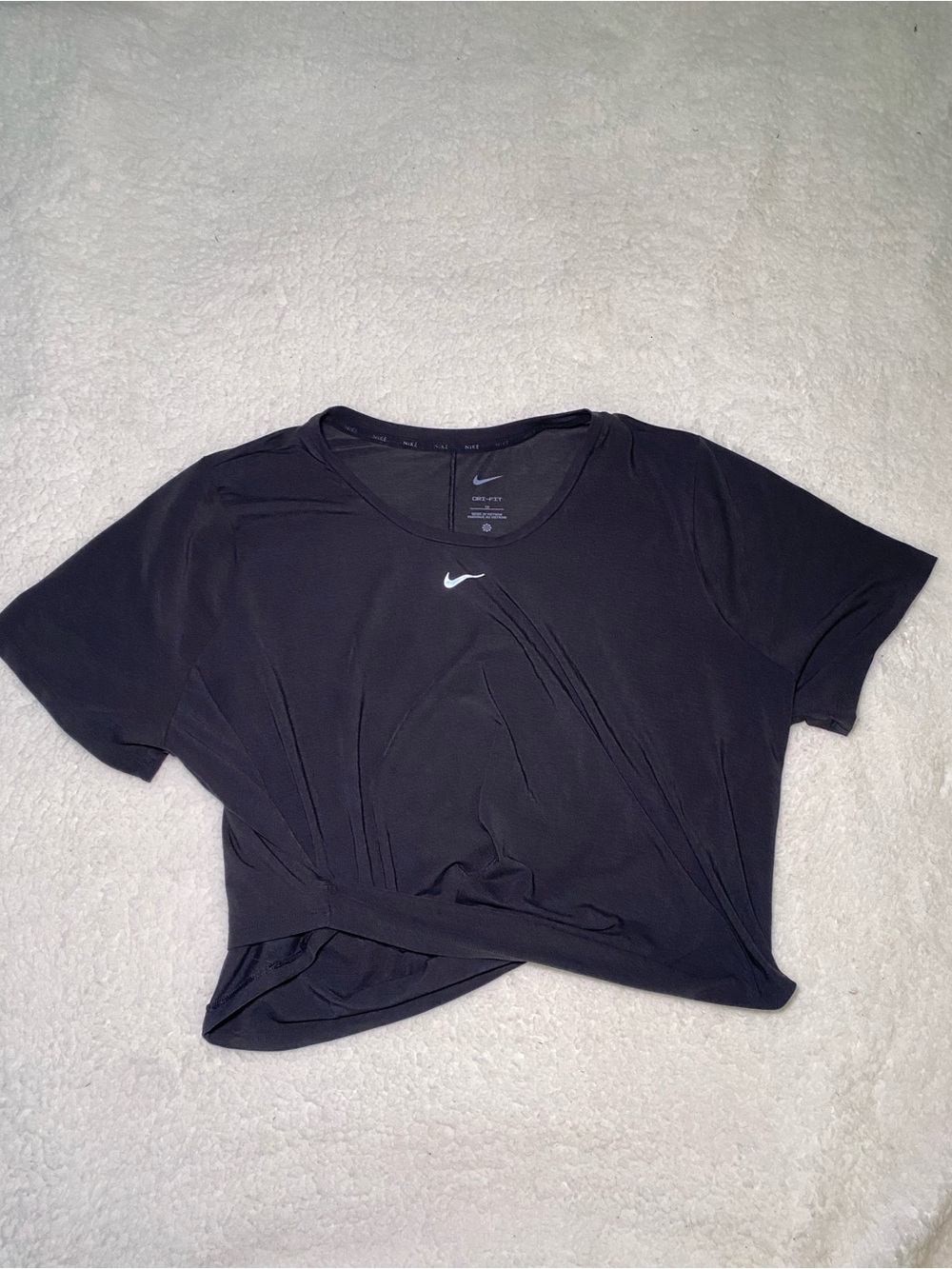 NWOT Nike Black Short Sleeve Cropped Twist Front Top